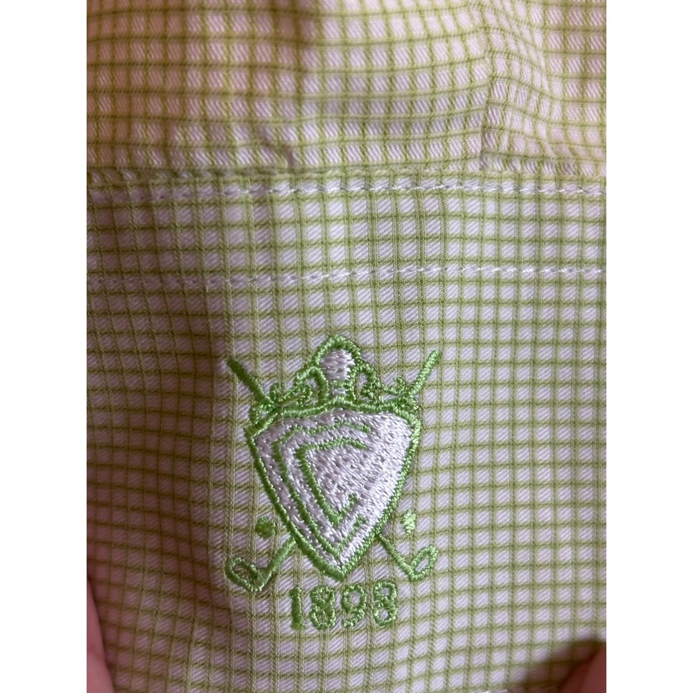 Fairway & Greene Button Down Shirt XL Green Gingham Check Golf Casual